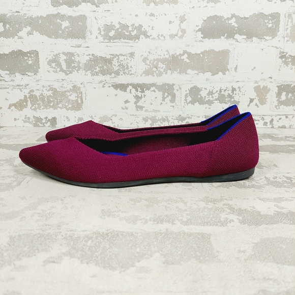 New Rothy's The Flat Burgundy Knit Pointy Toe Slip On Loafers F874